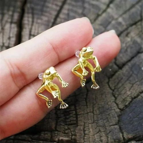Vista 6 de Aretes de rana para niñas, lindos aretes de animal para mujer, regalos de aniversario de cumpleaños