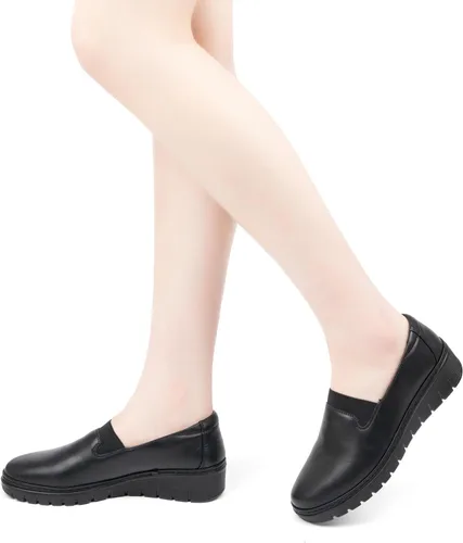 Vista 6 de VJH confort Mocasines de mujer con punta redonda para caminar cómodos, con soporte de arco (negro, 9), Negro