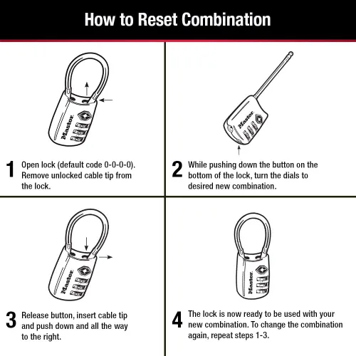 Vista 5 de Master Lock Establece tu propia combinación de candado de equipaje aprobado por la TSA, el candado con cremallera de viaje es perfecto para maletas