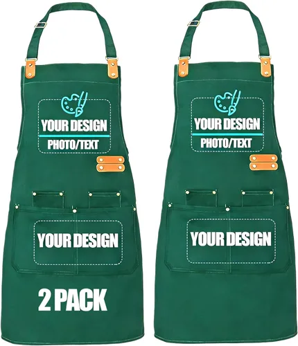 Vista 19 de BeautyWill Delantal personalizado personalizado para hombres y mujeres, delantales de cocina personalizados con bolsillos, nombre, texto, logotipo