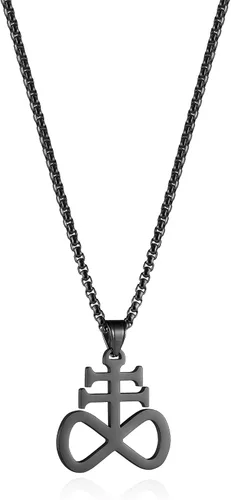 Vista 2 de HZMAN Collar colgante de cruz de acero inoxidable unisex de la iglesia de Satanás de Satanás de Leviatán,Joyería religiosa