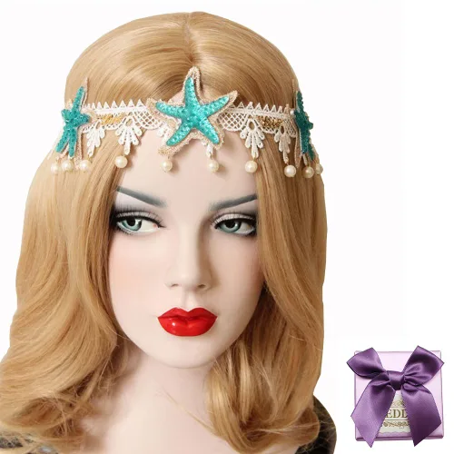 Vista 9 de Bodermincer Diadema de sirena, estrella de mar y estrella de mar, accesorios para el cabello, disfraz de sirena, horquilla de medusa, diadema