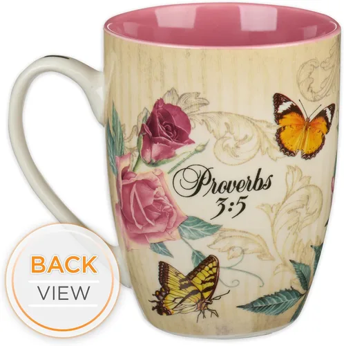 Vista 7 de Christian Art Gifts Taza de café de cerámica con diseño de rosas rosadas y mariposas amarillas – Taza de 12 oz. sin plomo, taza inspiradora
