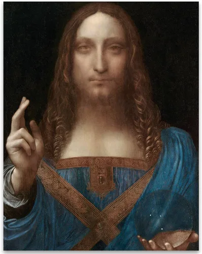 Vista 8 de Salvator Mundi - Póster enmarcado de 11 x 14 pulgadas, retrato cristiano de Leonardo da Vinci, pintura al óleo, Jesucristo Salvador del mundo. Obra