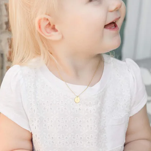 Vista 5 de Valloey Rover Gold Initial Pendant Necklace 14K Gold Plated Disc Double Side Engraved 165 Adjustable Dainty Personalized Alphabet Letter Pendant