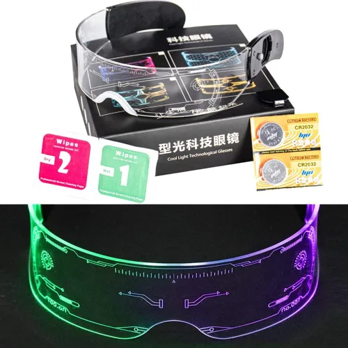 Vista 4 de Lentes de visera LED de 7 colores futuristas, 5 modos de iluminación, para Halloween, cosplay, fiesta, bar, Estándar