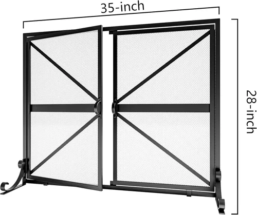 Vista 9 de Fire Beauty Pantalla de chimenea con puertas, 2 paneles hechos a mano de hierro forjado sólido malla decorativa, accesorios seguros para bebés