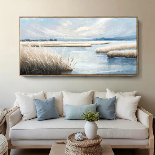 Vista 12 de Arte de pared para baño, decoración costera, barco náutico en la playa, lienzo con imagen de gaviota del océano, paisaje marino, arte de granja