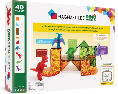 Vista 2 de MAGNA-TILES Dino World - Juego de construcción magnética de 40 piezas, la marca original de construcción magnética
