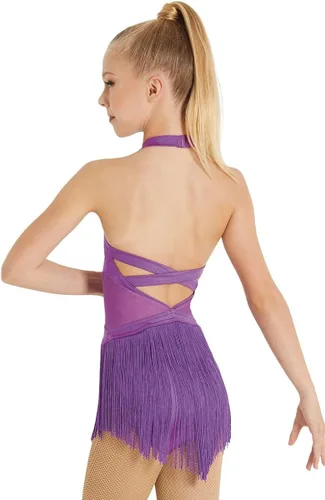 Vista 2 de Balera Vestido de mujer estilo halter para bailar y bailar, elastano lustre, con falda de flecos