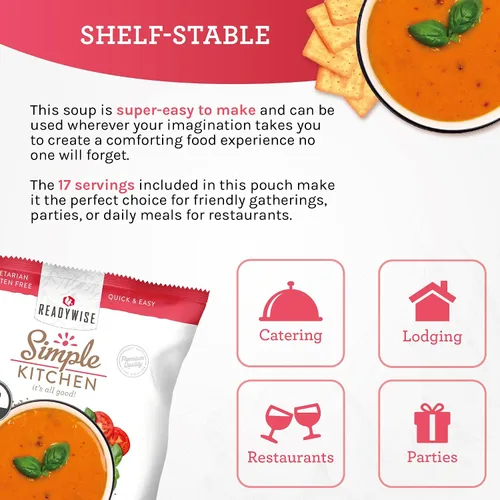 Vista 5 de Simple Kitchen - Mezcla de sopa de tomate y albahaca, 17 porciones para preparación de comidas familiares, vegetariana, sin gluten y liofilizada
