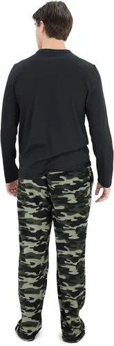 Vista 3 de Cherokee Men's Pajama Set, Long Sleeve Cotton Top & Micro Fleece Pants, Breathable Cozy Loungewear