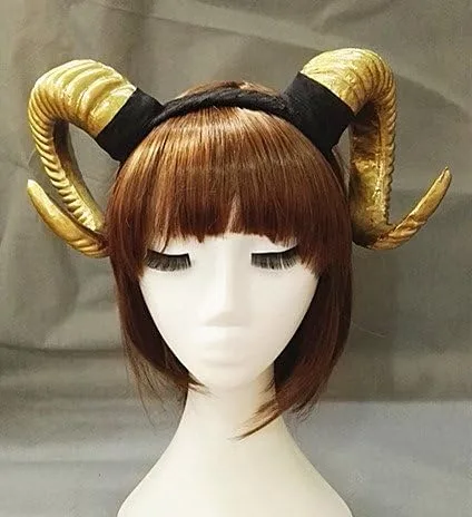 Vista 5 de Qhome - Diadema gótica de cuerno de oveja punk, diseño de animales del bosque, fotografía, cosplay, accesorios para fotos steampunk