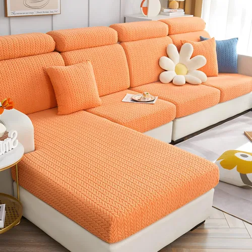 Vista 10 de Fundas elásticas para sofá modular en forma de L, con textura de oreja de trigo, fundas para sofá reclinable, protector de muebles antideslizante