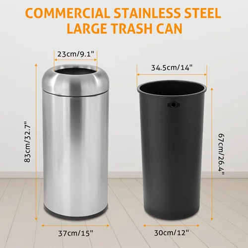Vista 3 de WICHEMI - Cubo de basura comercial grande de 16 galones, cubo de basura para exteriores con tapa superior abierta para patio, cubo de basura