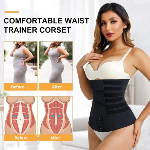 Vista 4 de LMOYAKG Corsé de entrenamiento de cintura para mujer, cinturón recortador, faja deportiva con control de abdomen y huesos de acero