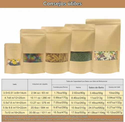 Vista 3 de SumDirect Bolsas de pie de estraza – 50 bolsas de papel kraft resellables con ventana, bolsas de almacenamiento de alimentos con cremallera