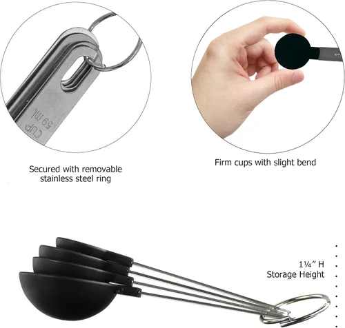 Vista 4 de Reston Lloyd 4 cucharas medidoras para ingredientes secos y líquidos, plástico de grado alimenticio con asas de acero inoxidable, color negro