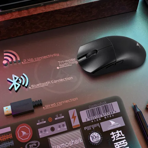 Vista 2 de Darmoshark Mouse inalámbrico para juegos M3, Tri-Mode 2.4GUSB-CBluetooth hasta 26000DPI, sensor óptico PAW3395 ligero, 2.05 oz, 5 botones