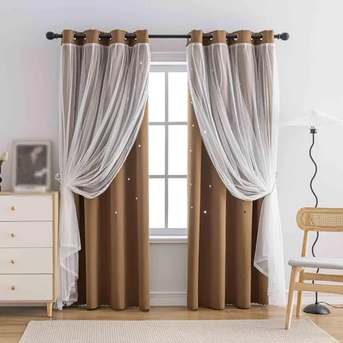 Vista 14 de Anytime - Cortinas para dormitorio de niñas con estrella hueca, cortinas opacas para habitación de niños, cortinas largas para oscurecer