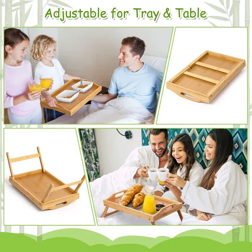 Vista 4 de Bandeja de cama con patas plegables y asas, bandeja de comida para desayuno, uso en sofá, cama, para comer, dibujar, servir alimentos, como