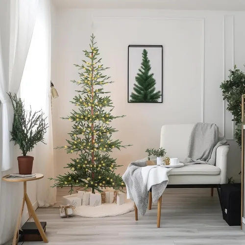 Vista 6 de WBHome Pre-Lit 7 FT Alpine Fir Artificial Christmas Tree with 300 Clear Lights, Sparse Christmas Tree, Green Verde