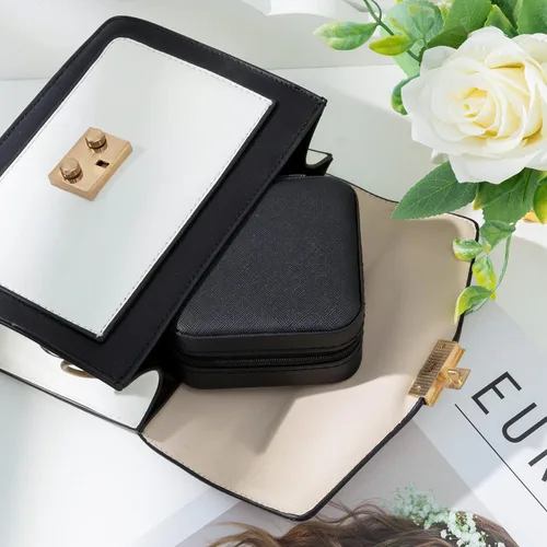 Vista 6 de KElofoN Organizador de joyas de viaje, joyero de viaje, caja organizadora de joyas pequeña para niñas y mujeres (negro)