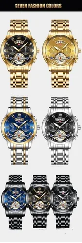 Vista 6 de YingHwa Relojes para hombres Multifuncional Reloj de Negocios Luminoso Impermeable de Acero Inoxidable Reloj para Hombre Hollow Tourbillon Diseño