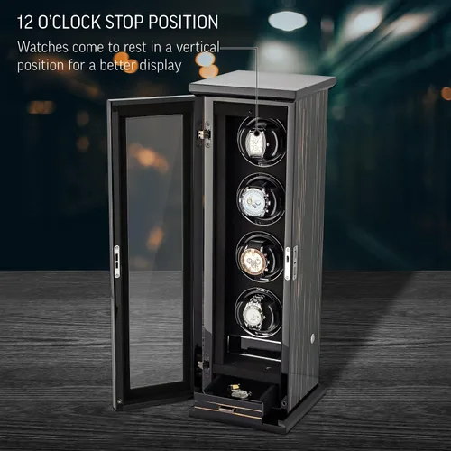 Vista 6 de Classic-4 - Soporte para 4 relojes automáticos con retroiluminación LED, pantalla táctil LCD y compartimento de almacenamiento