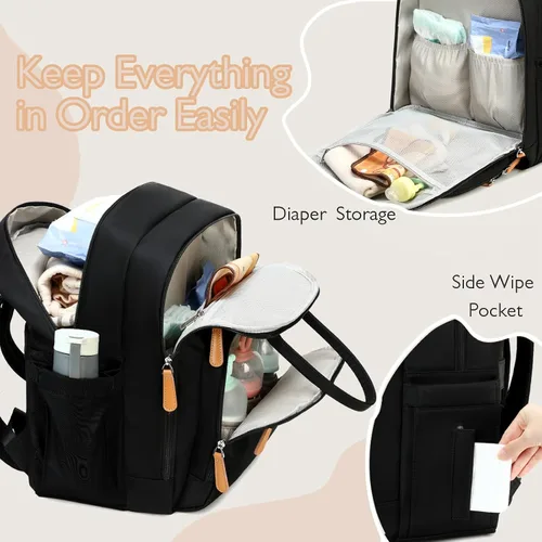 Vista 4 de LORADI Mochila grande para pañales de 18 bolsillos con 4 bolsillos aislados y clips para cochecito, artículos esenciales para baby shower