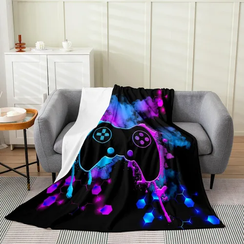 Vista 2 de Manta de franela de forro polar para el sofá de los juegos, con mando y joystick, para todas las estaciones, 40 x 50 pulgadas, novedosa manta