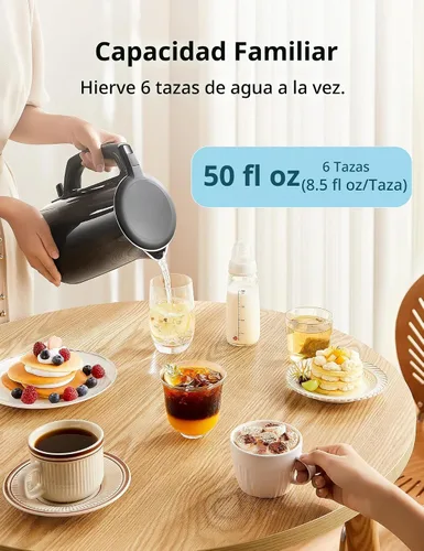 Vista 7 de Hervidor eléctrico y tetera de COMFEE', 1.5L de doble pared, interior de acero inoxidable, tapa y pico, hervido rápido, apagado automático y Negro
