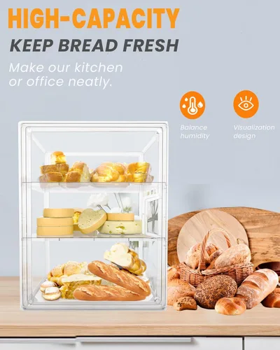 Vista 7 de Caja de pan, cajas de pan grandes para encimera de cocina, contenedor de almacenamiento de pan ajustable de 4 capas, cajas transparentes