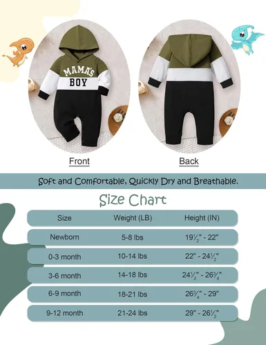 Vista 7 de Ropa de bebé niño, ropa de bebé con estampado de letras de manga larga con capucha para bebé niño