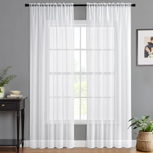 Vista 13 de MIULEE Cortinas semitransparentes 24 pulgadas de largo 2 paneles para ventana de cocina sobre el fregadero, cortinas cortas pequeñas de café