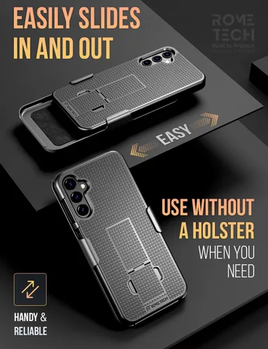 Vista 4 de Funda diseñada para Samsung Galaxy A14 5G con funda de clip para cinturón, funda de soporte para teléfono, color negro