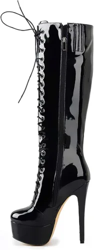 Vista 4 de Richealnana Botas altas hasta la rodilla con cordones y plataforma para mujer