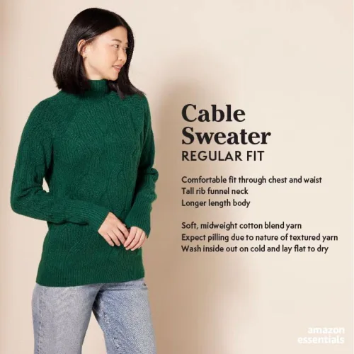 Vista 2 de AMAZON ESSENTIALS - Suéter trenzado suave al tacto con cuello alto para mujer