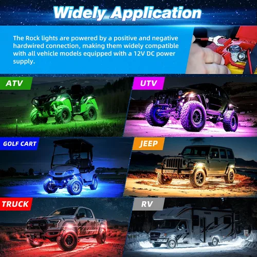 Vista 6 de 6 cápsulas de luces LED de aleación para UTV, ATV, carrito de golf, camioneta RZR todoterreno, kit de neón RGB multicolor impermeable actualizado