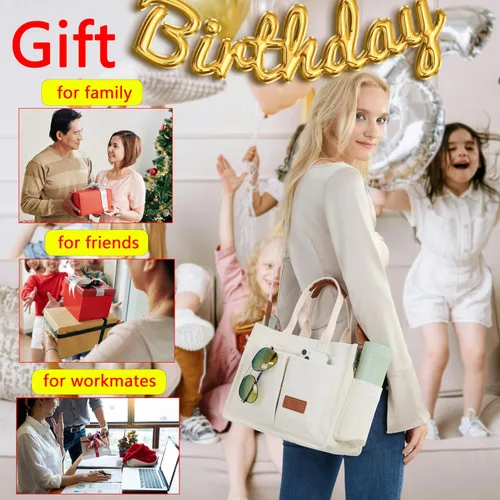 Vista 7 de Bolso de mano para mujer con compartimentos, bolso grande de lona para mujer, bolso cruzado de trabajo, portátil, bolsa de libros, bolsos de hombro