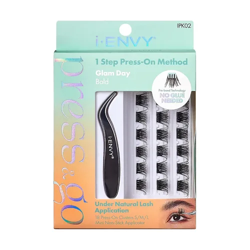 Vista 7 de i-ENVY Press&Go - Kit de pestañas autoadhesivas y aplicador, racimos de pestañas postizas sin pegamento, pestañas postizas de fácil aplicación, Glam