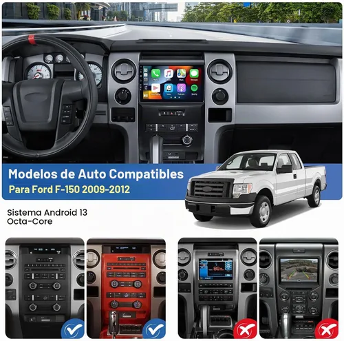 Vista 2 de 6G+128G 8-Core Android 15 Radio de coche estéreo para Ford F150 F-150 2009 2010 2011 2012 con CarPlay Android Auto 9 "IPS pantalla táctil unidad