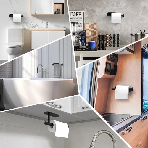 Vista 6 de WYSE Soporte de papel higiénico negro autoadhesivo, soporte para papel higiénico para baño, portarrollos de papel higiénico, acero inoxidable SUS304