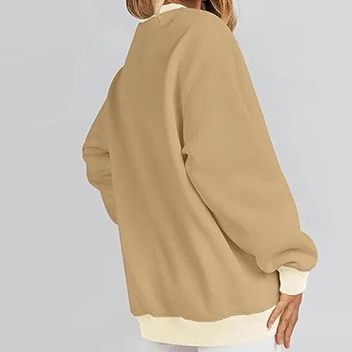 Vista 4 de Sudadera de manga larga con forro polar para mujer, estilo casual, cuello redondo, de gran tamaño, con forro polar, para otoño