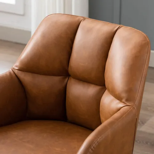 Vista 5 de Wahson Silla de escritorio de oficina de cuero marrón con soporte de respaldo medio, cómoda silla de computadora de altura ajustable, silla