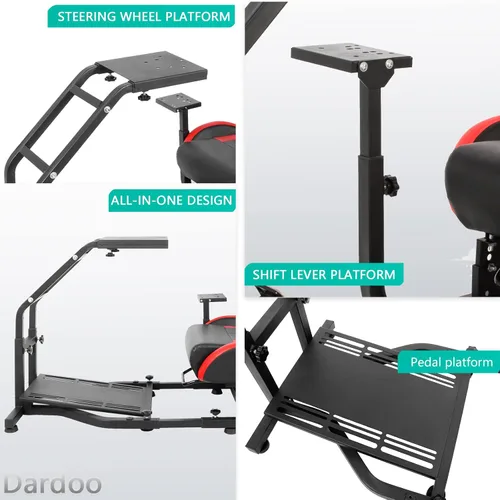 Vista 4 de Dardoo Driving Simulator Cockpit With Red Seat Adjustable Fits for Logitech G25 G27 G29 G920 G923 Thrustmaster T300 Fanatec Racing Steering Wheel