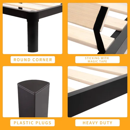 Vista 4 de MAF - Base de cama de plataforma de 14 pulgadas para cama individual con listones de madera, base de cama de metal resistente de 3500 libras