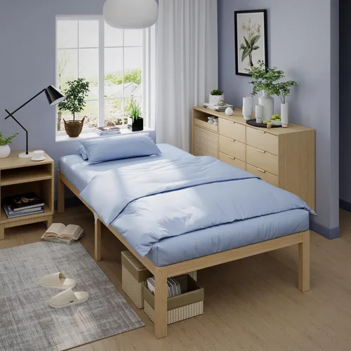 Vista 15 de Base de cama de bambú de tamaño individual con plataforma de madera, estructura sólida y estable con listones antideslizantes, cama alta,