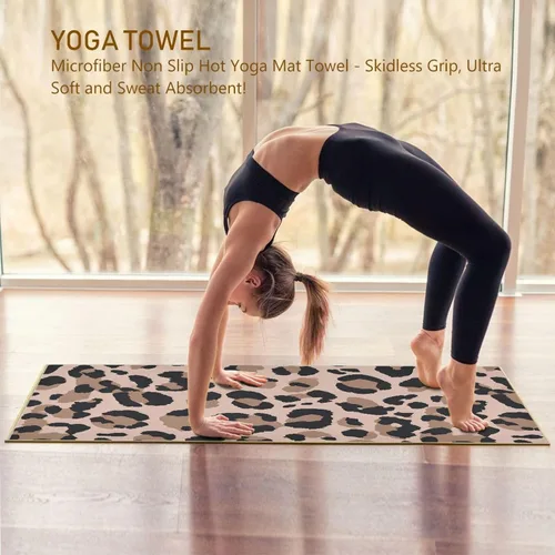 Vista 4 de ALAZA Toalla de yoga con patrón de leopardo de animales vintage, antideslizante, suave, absorbente, toalla para yoga, ejercicio caliente, pilates