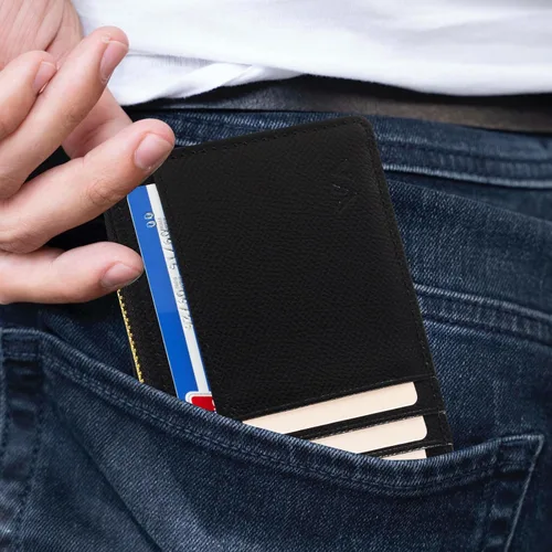 Vista 4 de Tarjetero delgado con bloqueo RFID, billetera de bolsillo pequeño, con cremallera Keychian para monedero, monedero y tarjetero para mujeres y hombres